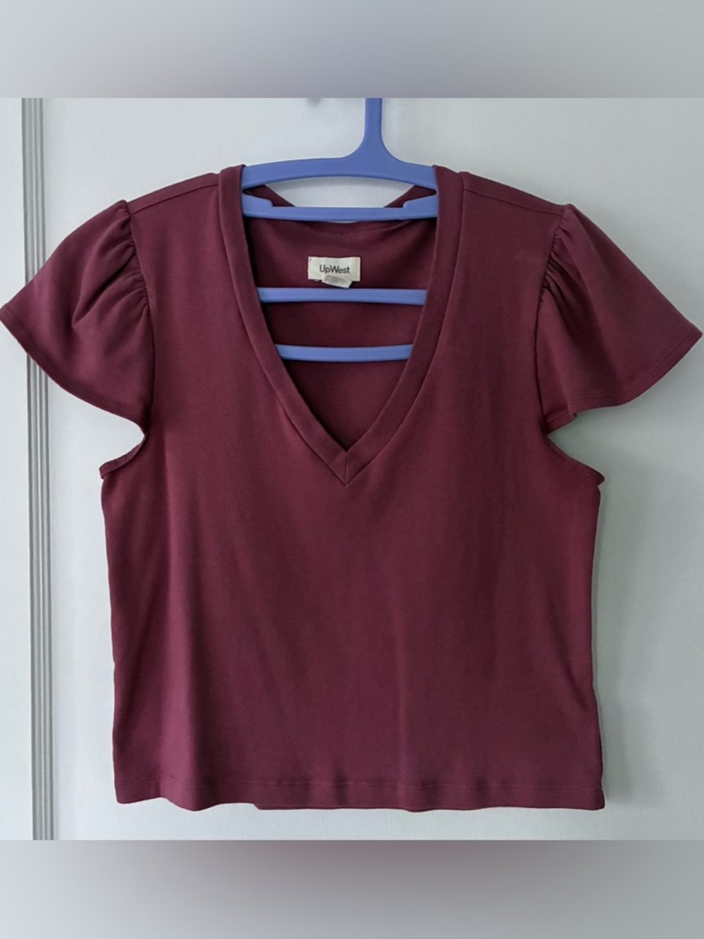 UpWest Women's V-Neck Short Sleeve Top in Pink